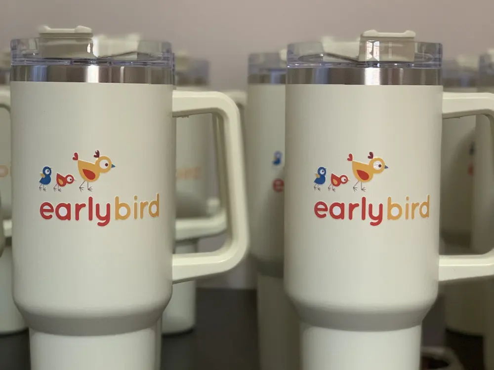 Insulated tumblers printed with a client's logo